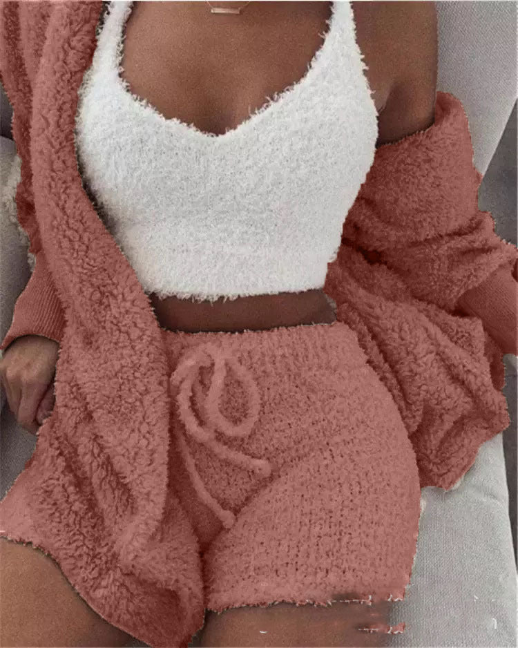 3 Piece Plush set loungewear with shorts