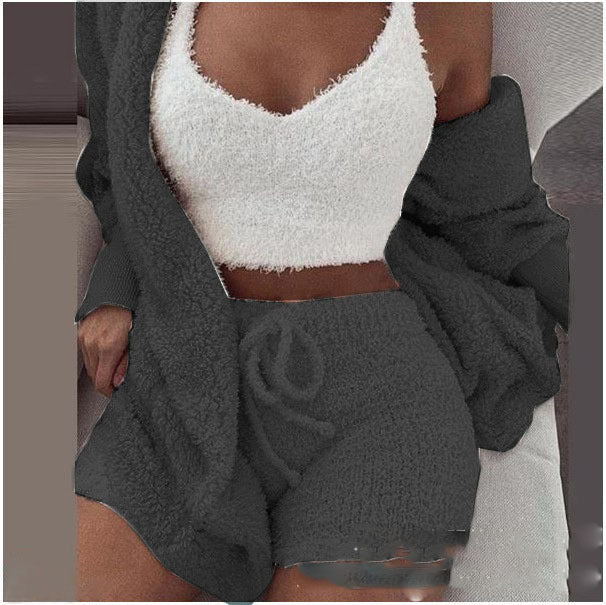 3 Piece Plush set loungewear with shorts