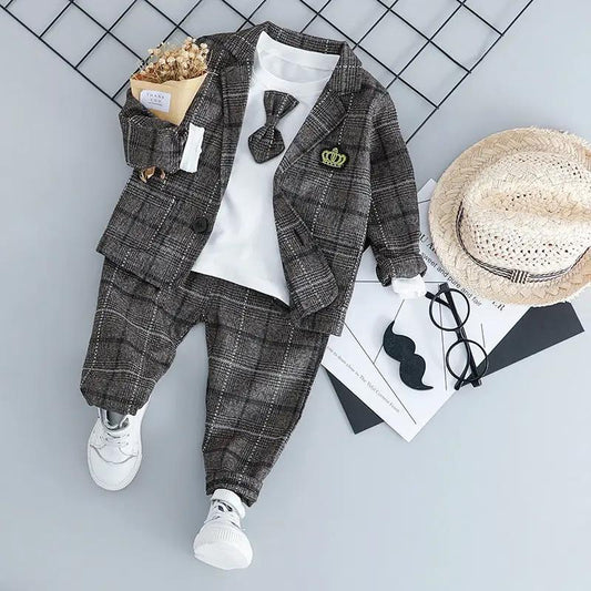 British small suit children's three-piece set with jacket, shirt, and pants for infants and toddlers.