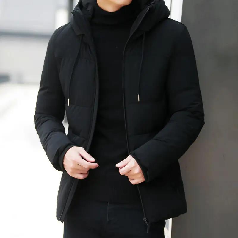 Luxurious detached hooded coat with zipper placket in black, perfect for winter.