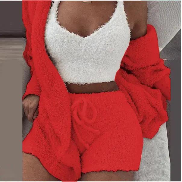 3 Piece Plush set loungewear with shorts
