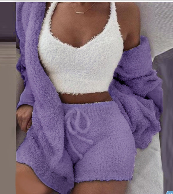 3 Piece Plush set loungewear with shorts