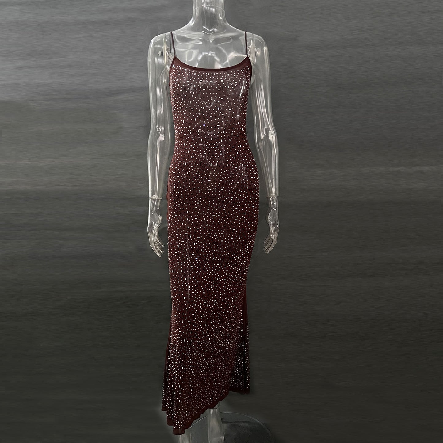 Shiny Diamond Sexy Suspender Mermaid Long Dress