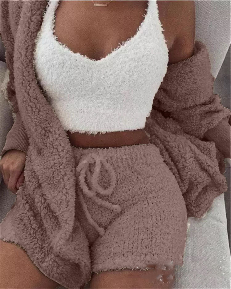 3 Piece Plush set loungewear with shorts