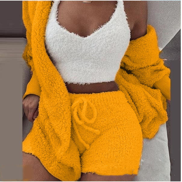 3 Piece Plush set loungewear with shorts
