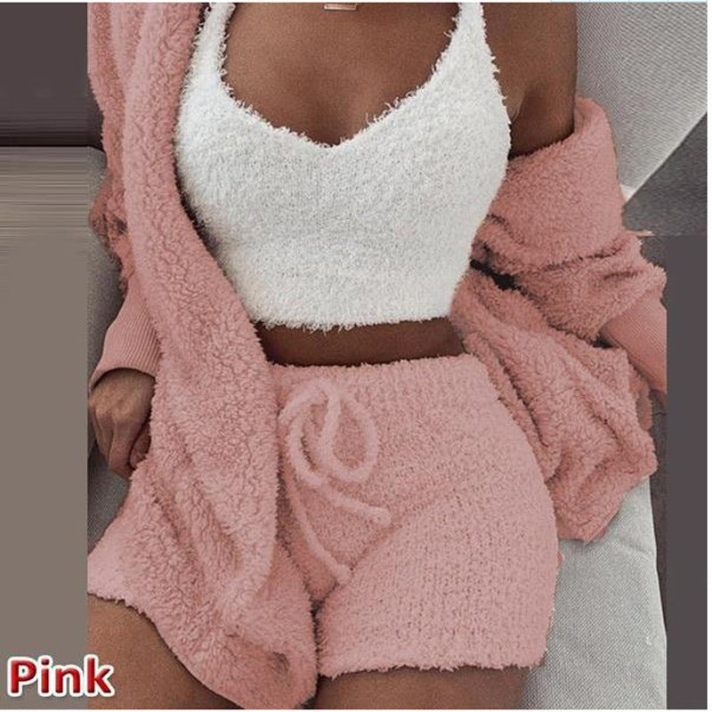 3 Piece Plush set loungewear with shorts