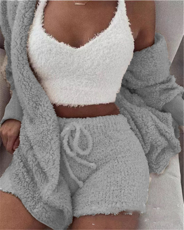 3 Piece Plush set loungewear with shorts