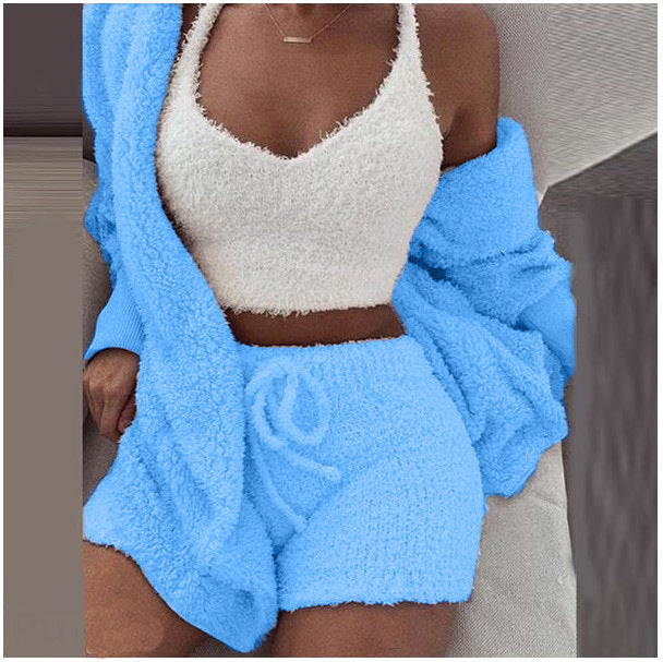 3 Piece Plush set loungewear with shorts