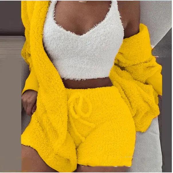 3 Piece Plush set loungewear with shorts