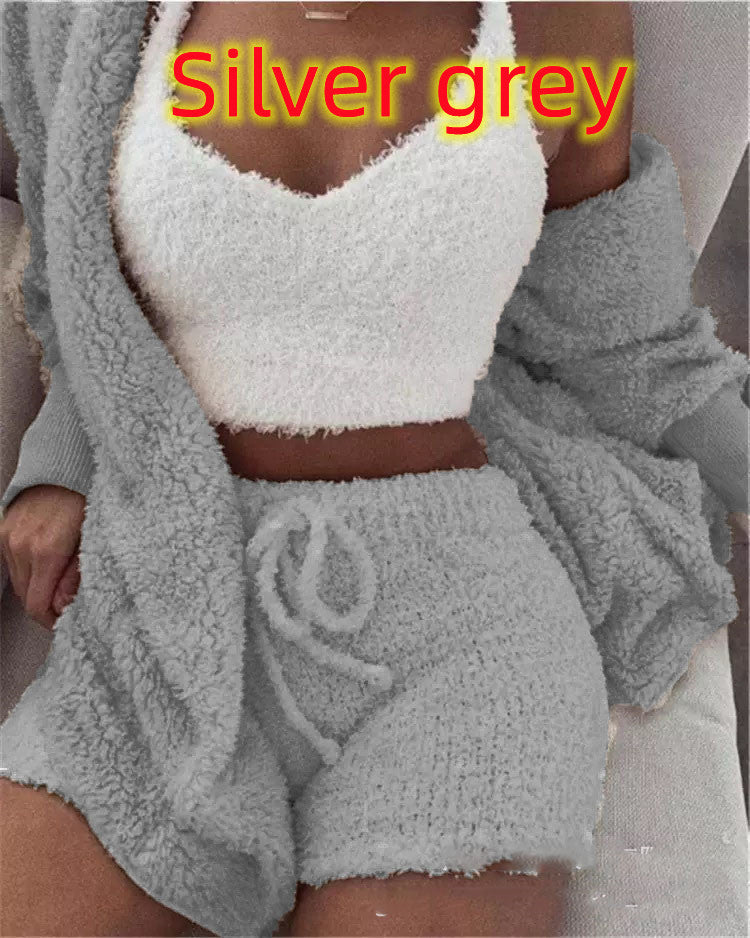 3 Piece Plush set loungewear with shorts