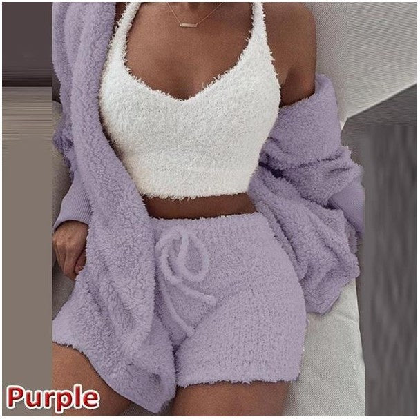 3 Piece Plush set loungewear with shorts