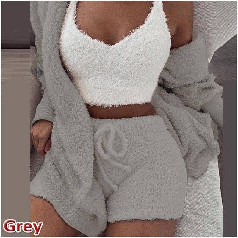 3 Piece Plush set loungewear with shorts