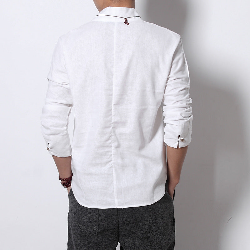 New Linen Shirt Men's Long-Sleeved Loose Tea Clothes Zen Clothes