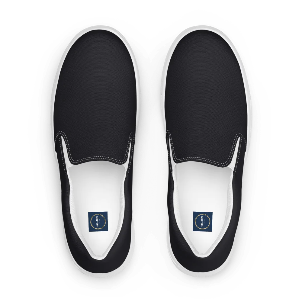 Men's Slip-On Black on White Canvas Shoes