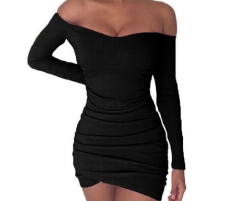 Amazon Explosion Wishes New Long Sleeve Neck Collar Sexy Pleated Slim Bag Hip Dress - GIGI & POPO - Dress - black / 2XL