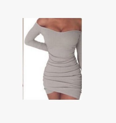 Amazon Explosion Wishes New Long Sleeve Neck Collar Sexy Pleated Slim Bag Hip Dress - GIGI & POPO - Dress - gray / 2XL