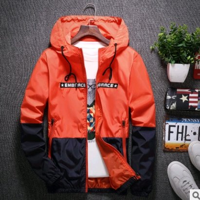 Autumn coat male spring and autumn thin section youth outerwear student slim clothes handsome hooded jacket - GIGI & POPO - Men Hoodies & Jackets - Orange / L
