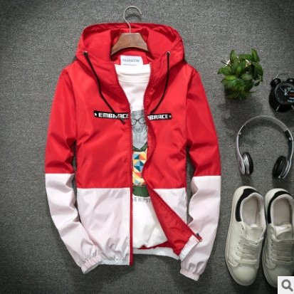 Autumn coat male spring and autumn thin section youth outerwear student slim clothes handsome hooded jacket - GIGI & POPO - Men Hoodies & Jackets - Red and white / XXL