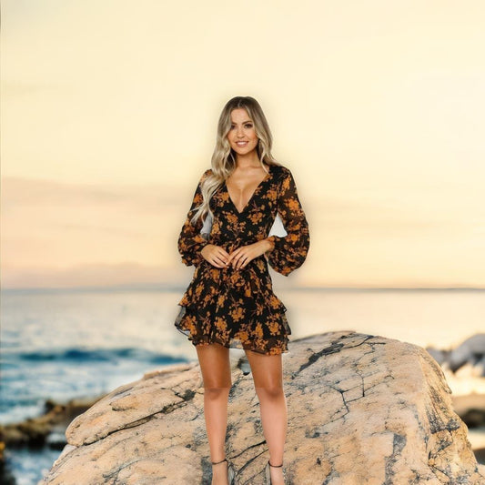 Autumn new fashion flower print long sleeve dress - GIGI & POPO