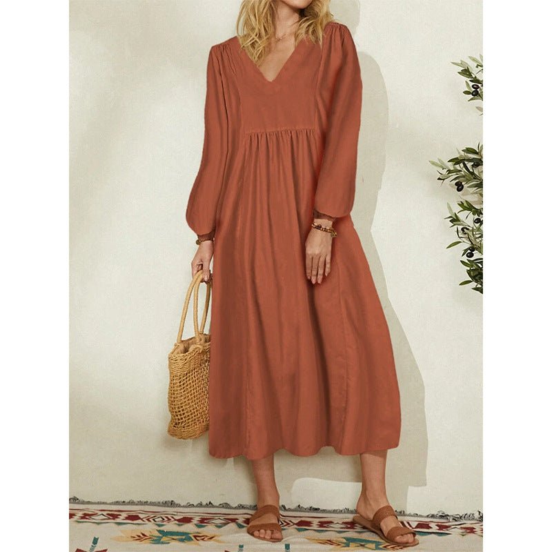 Autumn New Fashion Women's Wear Cotton Loose Lantern Sleeve Dress - GIGI & POPO - Women -