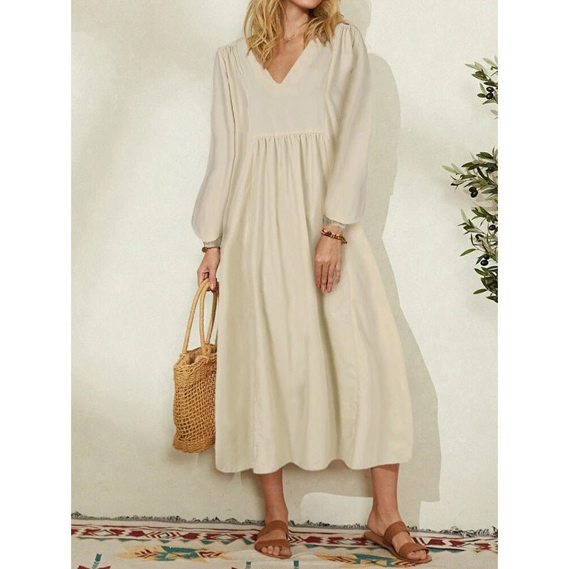 Autumn New Fashion Women's Wear Cotton Loose Lantern Sleeve Dress - GIGI & POPO - Women -