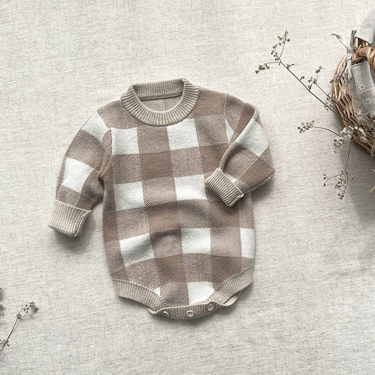 Baby Sweater Checkerboard Jumpsuit With Hat - GIGI & POPO