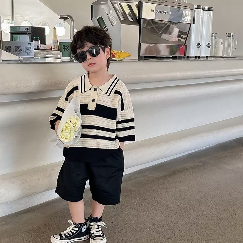 Boys' summer short-sleeved polo shirt in MY51 hue, Korean-style casual chic.