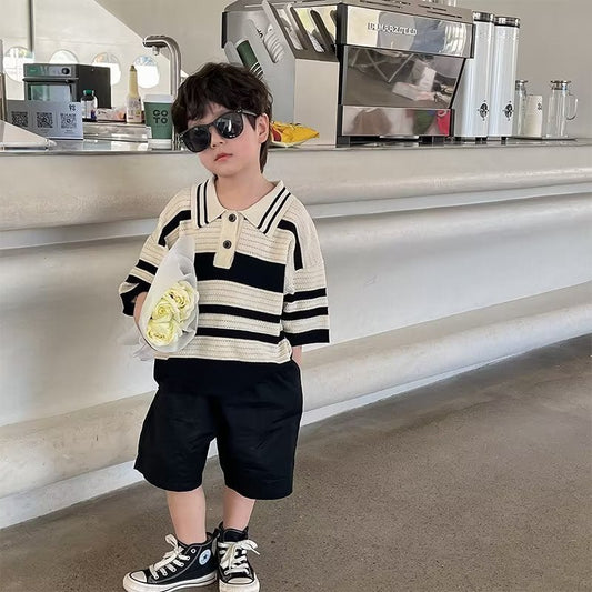 Boys' summer short-sleeved polo shirt in MY51 hue, Korean-style casual chic.