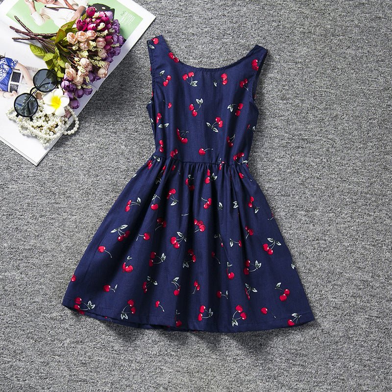 Children's Skirt Lace Long-Sleeved/ Sleeveless Girls Dress - GIGI & POPO - Girl Dresses - Navy blue / 90cm