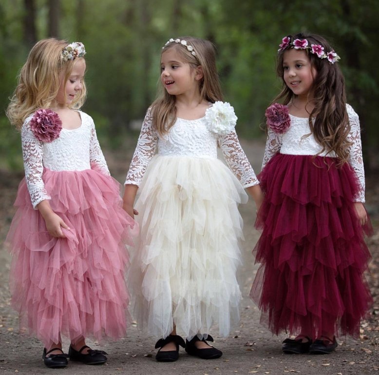 Children's Skirt Lace Long-Sleeved/ Sleeveless Girls Dress - GIGI & POPO - Girl Dresses -