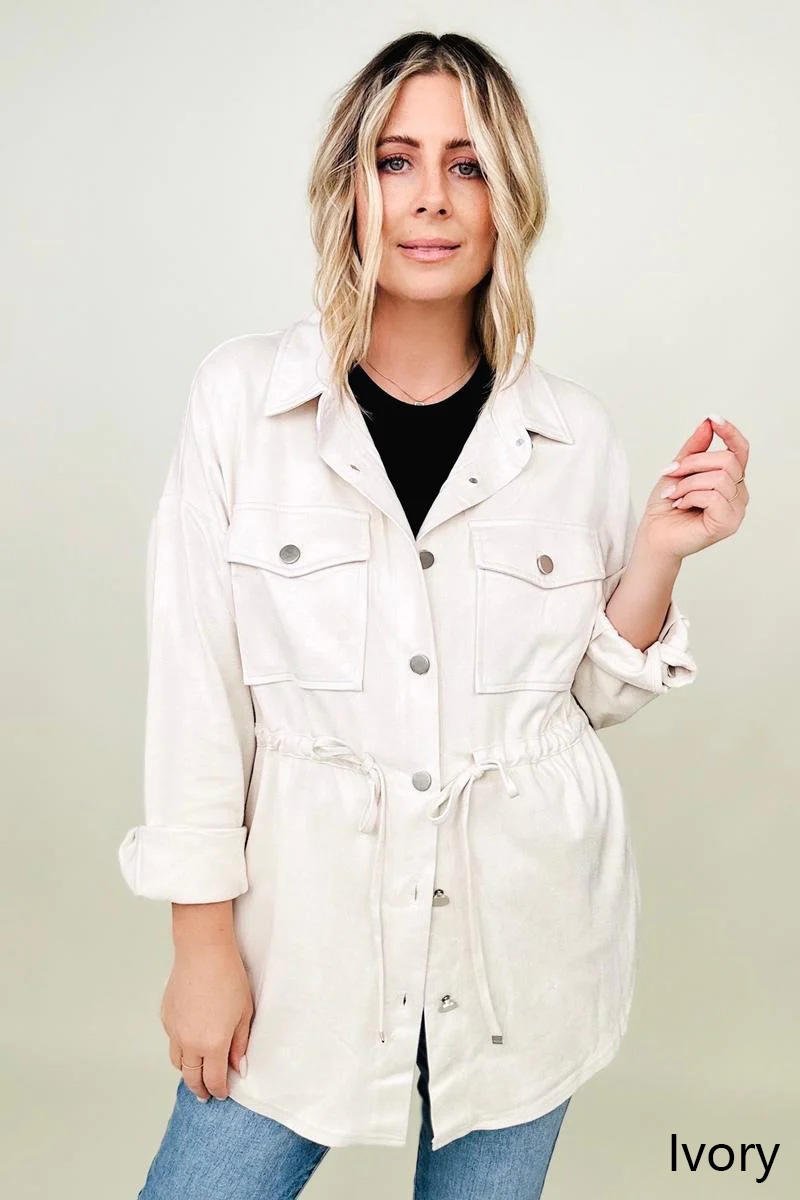 Cotton Bleu Faux Suede Shirt Jacket - GIGI & POPO