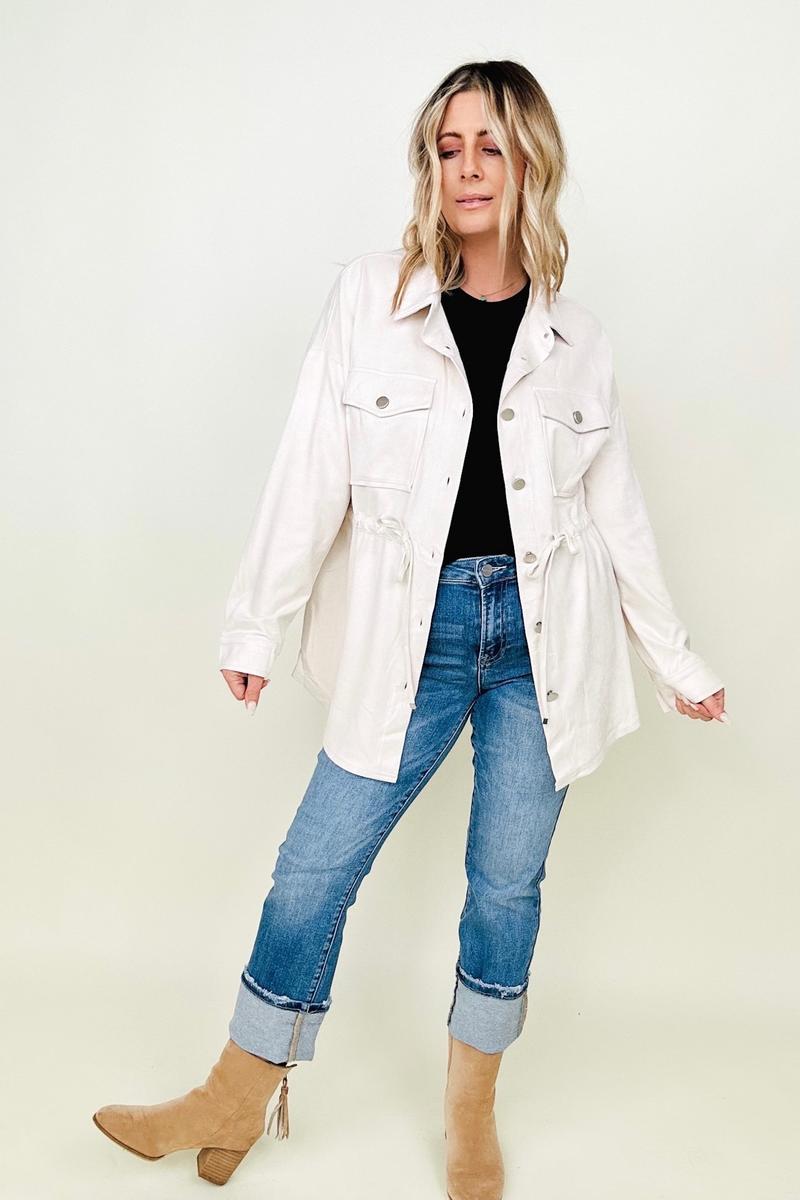 Cotton Bleu Faux Suede Shirt Jacket - GIGI & POPO