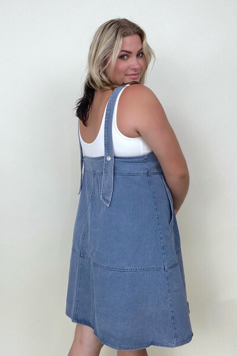 Davi & Dani Button Front Adjustable Strap Denim Dress - GIGI & POPO