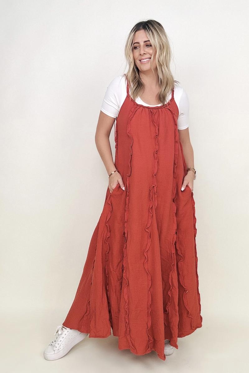 Davi & Dani Ruffle Detail Midi Sundress (Without Belt) - GIGI & POPO