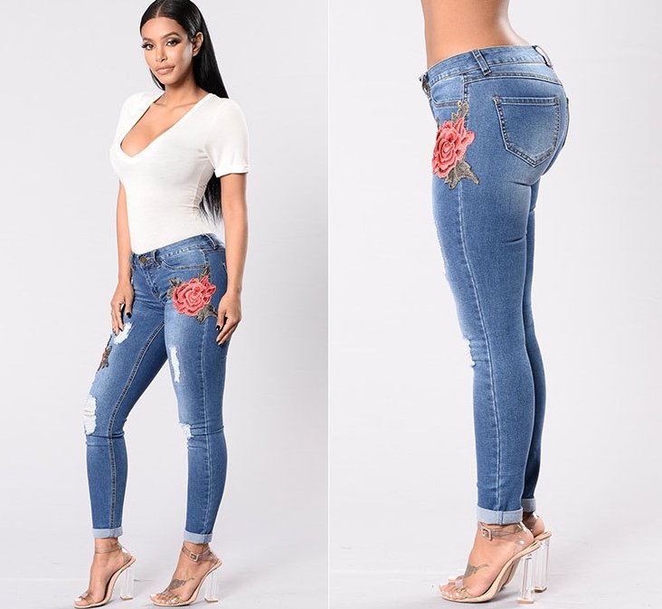 Embroidery jeans stretch jeans pants - GIGI & POPO - Women -
