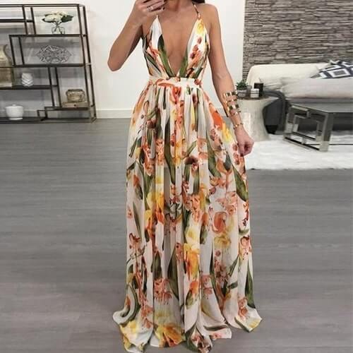 European and American deep V-neck back chiffon dress - GIGI & POPO - Dress - Orange 2 / M
