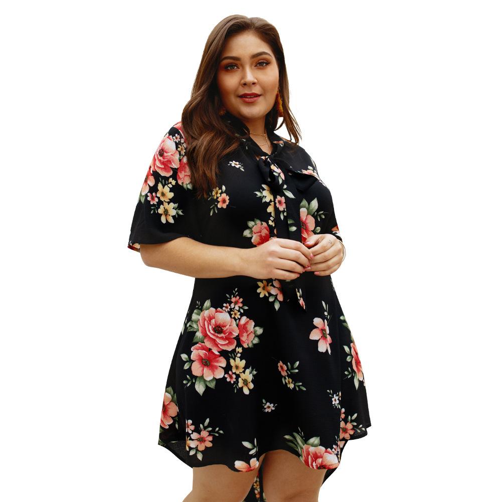 Explosion models 2021 spring and summer elegant print dress - GIGI & POPO - Women - black / 2XL