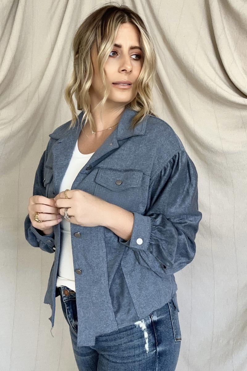 Exposed Seam Patchwork Raw Hem Buttoned Jacket - GIGI & POPO