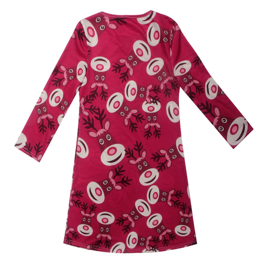 Fashion Casual Santa Printed Long Sleeve Girls Dress - GIGI & POPO - Baby Girl -