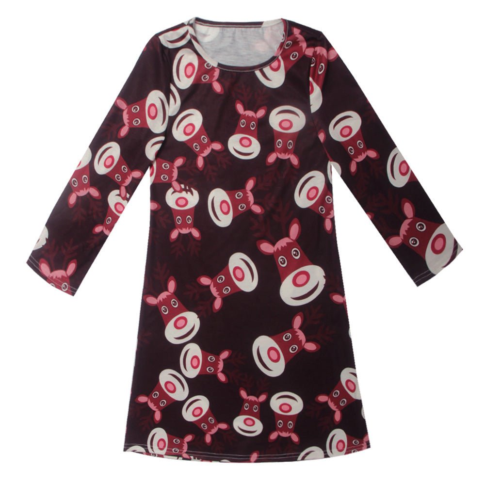 Fashion Casual Santa Printed Long Sleeve Girls Dress - GIGI & POPO - Baby Girl -