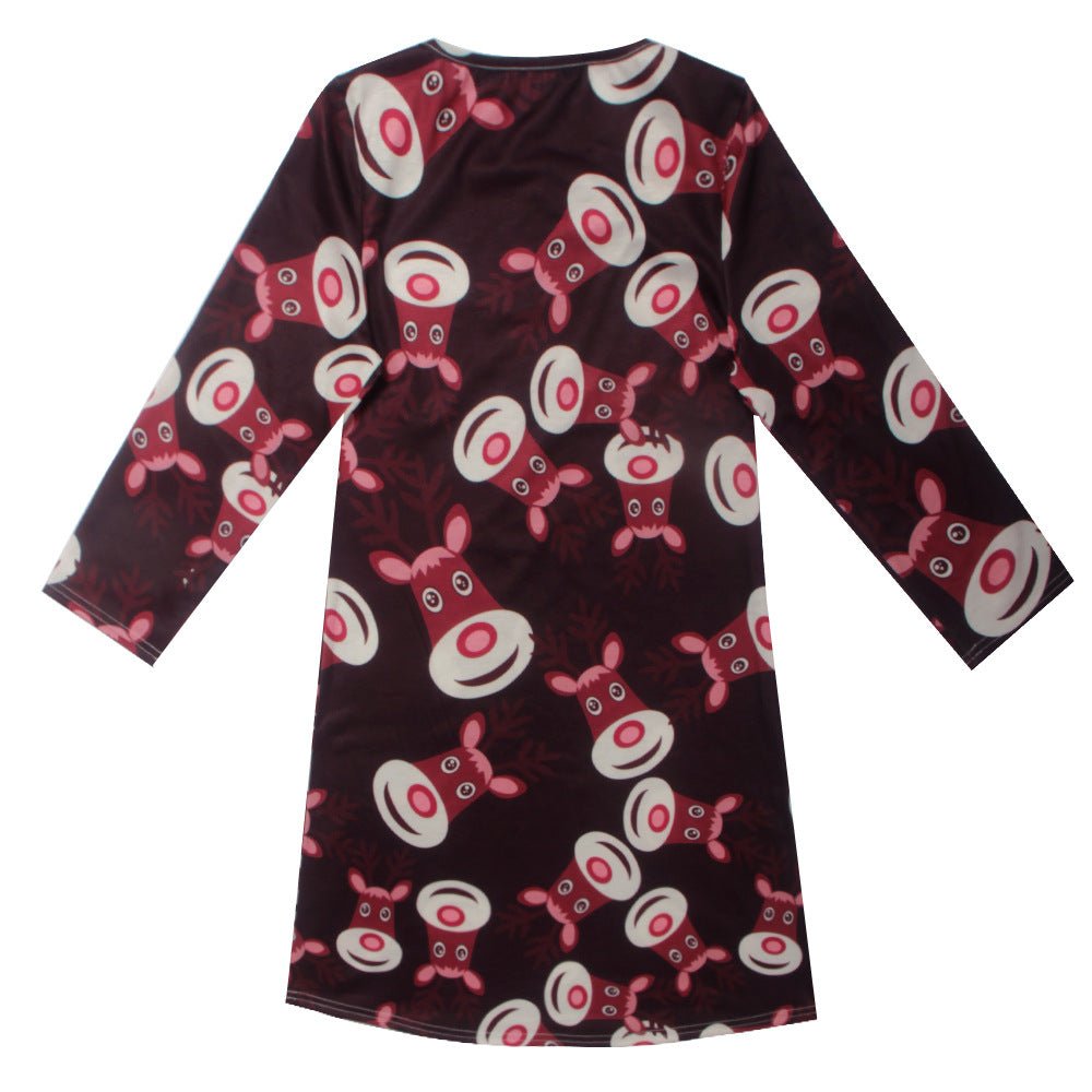 Fashion Casual Santa Printed Long Sleeve Girls Dress - GIGI & POPO - Baby Girl -