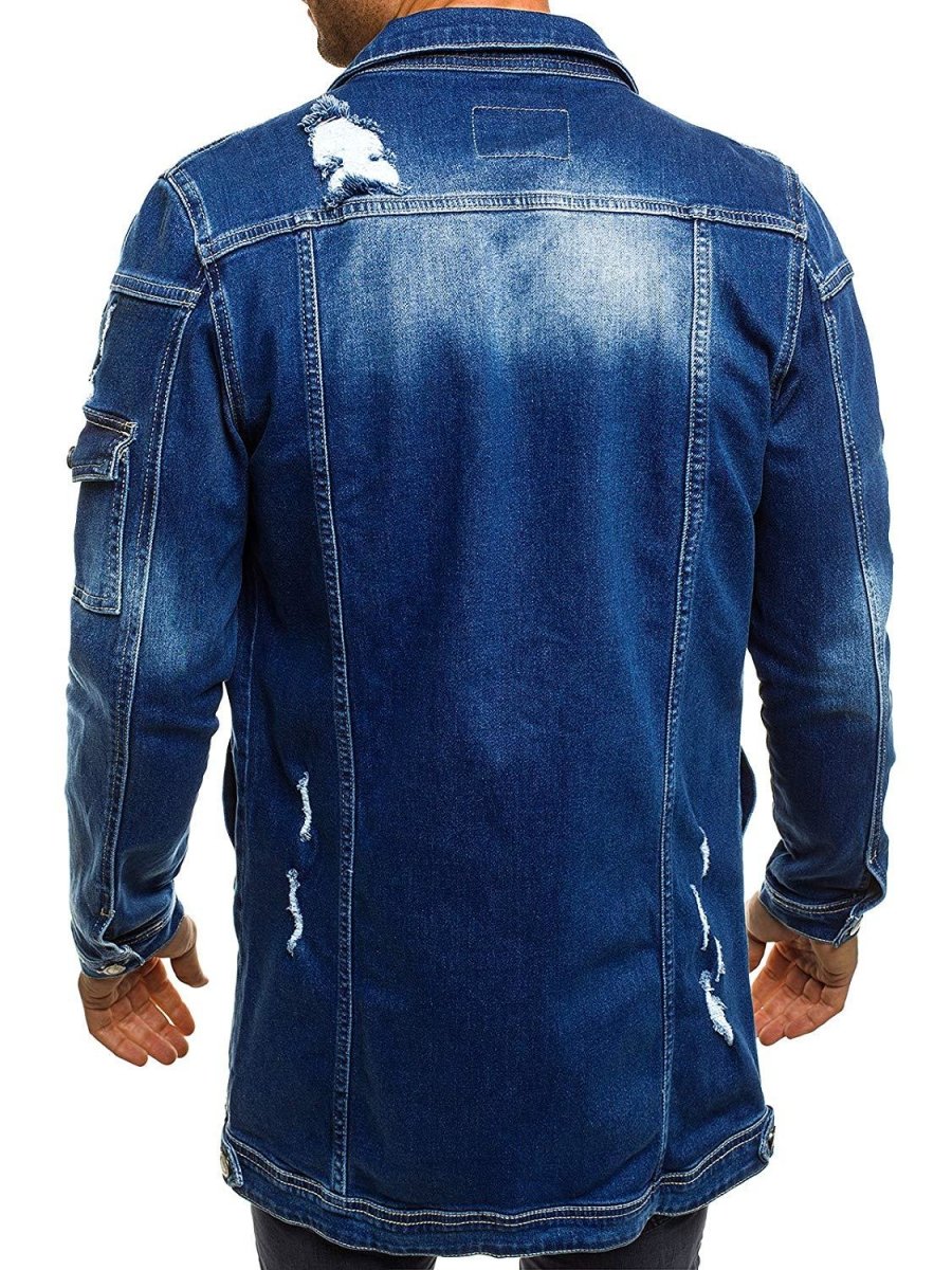 Fashion Men's Mid-length Ripped Denim Jacket - GIGI & POPO - Men -