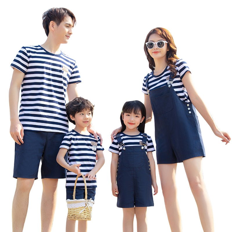 Fashion Simple Striped Cotton T-shirt Short-sleeved Suit - GIGI & POPO