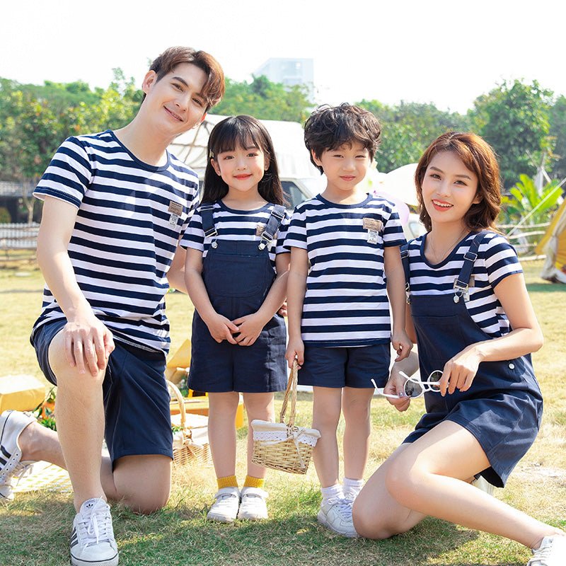 Fashion Simple Striped Cotton T-shirt Short-sleeved Suit - GIGI & POPO