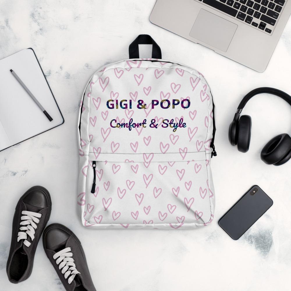 GIGI & POPO School Backpack with heart pattern and ergonomic straps.