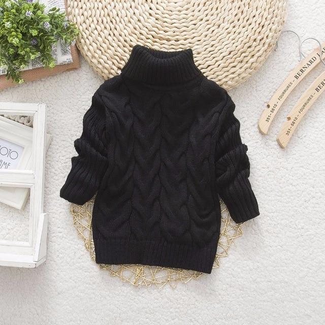 High collar Pullovers Turtleneck Warm Thick Sweaters - GIGI & POPO - solid-black / 2T