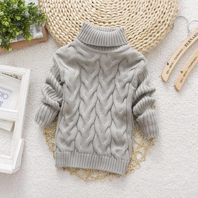 High collar Pullovers Turtleneck Warm Thick Sweaters - GIGI & POPO - solid-gray / 2T