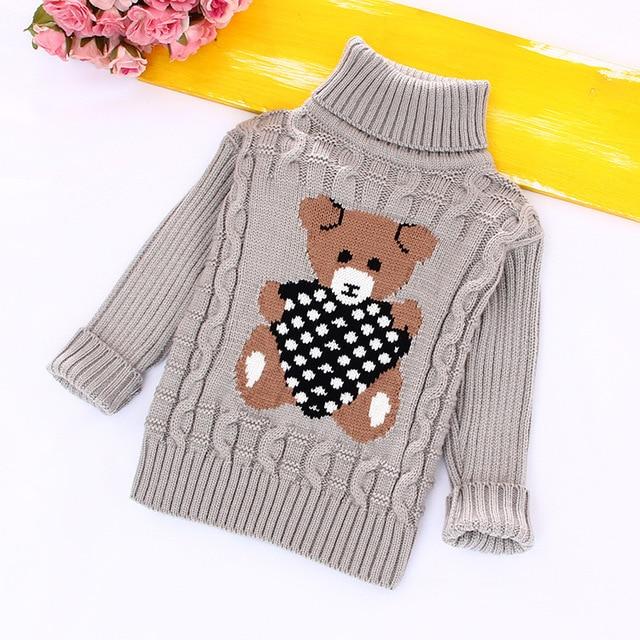 High collar Pullovers Turtleneck Warm Thick Sweaters - GIGI & POPO - bear-gray / 2T