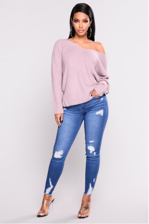 High waist stretch slim pencil feet pants - GIGI & POPO - Jeans - Blue / S