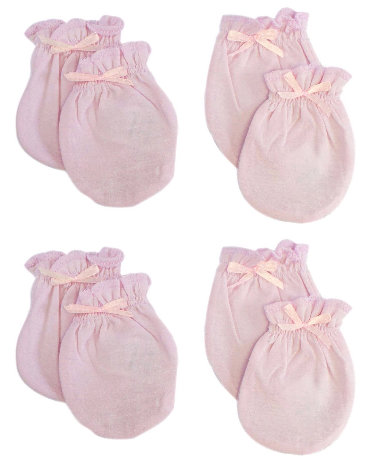 Pink infant mittens pack of 4, 100% cotton jersey.